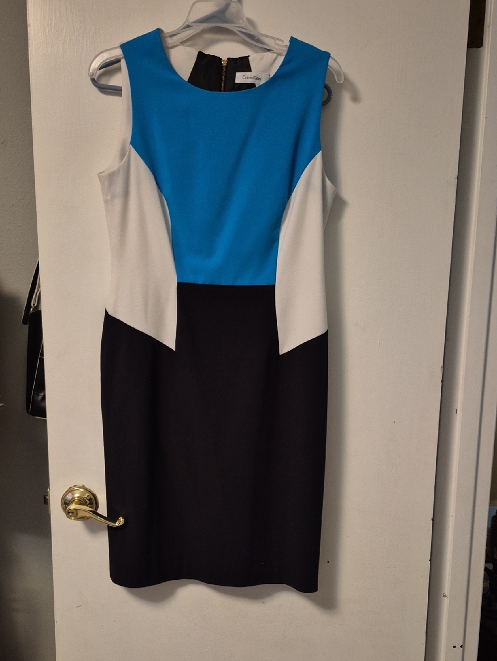 Calvin Klein Blue, White & Black Colorblock Midi Dress